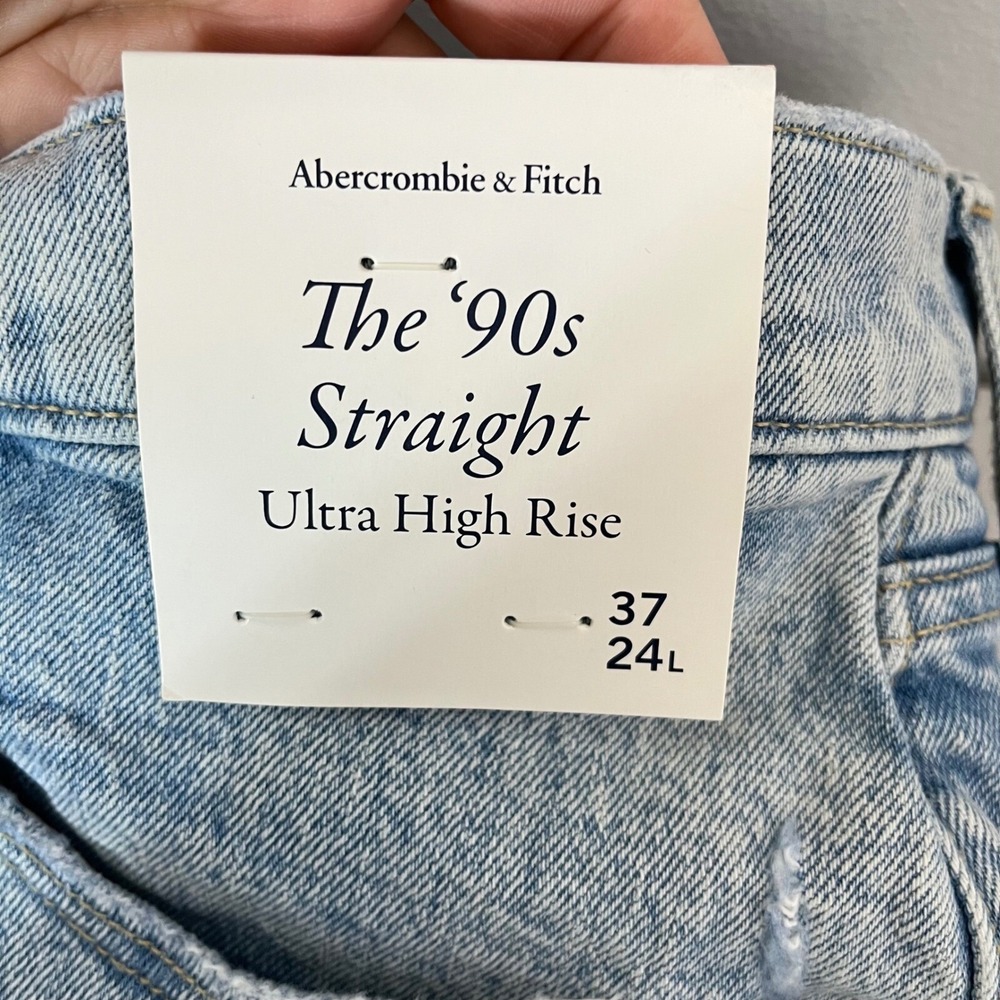 Abercrombie & Fitch 90s Straight Jeans Women 24W L Light Wash Criss Cross Waist - Picture 7 of 7